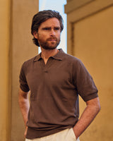 Brown Cotton Thread Polo Sweater Short Sleeve