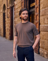 Brown Cotton Thread Sweater Short Sleeve