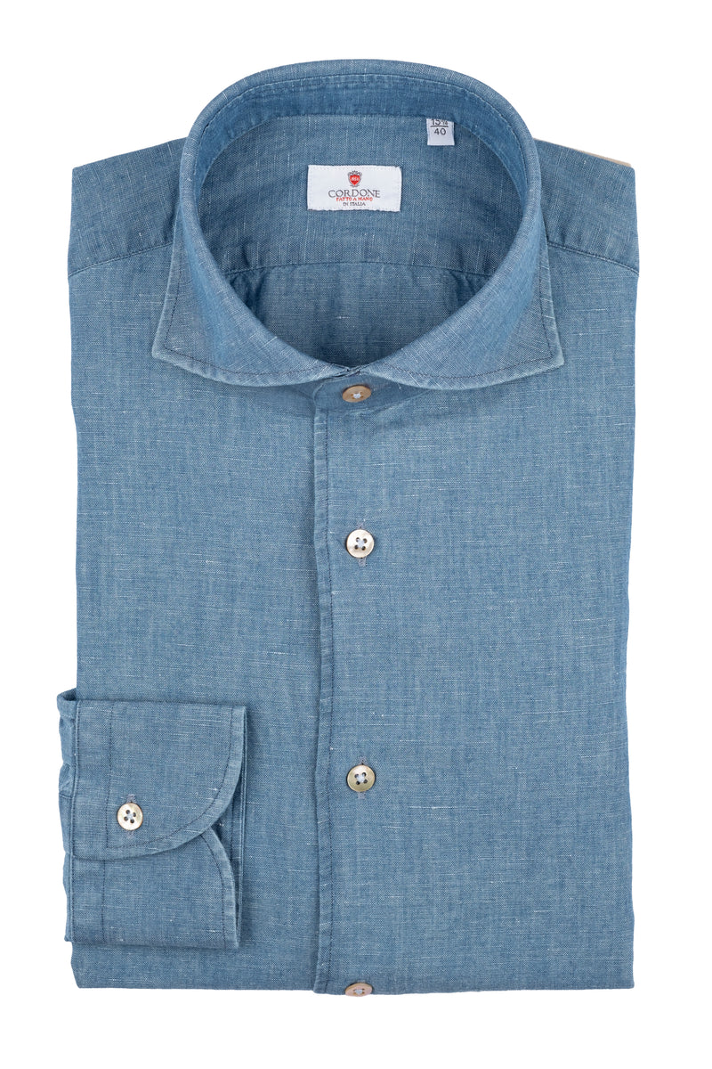 Light Blue Linen Blend Denim shirt – CORDONE1956