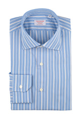 Camicia Multi Riga Popeline Celeste Fatta a Mano 