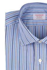 Bold Multi Striped Poplin Shirt Blue Handmade