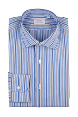 Bold Multi Striped Poplin Shirt Blue Handmade