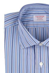Camicia Multi Riga Popeline Blue Fatta a Mano 