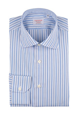 Bold Multi Striped Poplin Shirt Light Azure Handmade