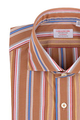 Bold Multi Striped Brown Poplin Shirt Handmade