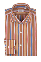 Bold Multi Striped Brown Poplin Shirt Handmade