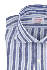 Linen Shirt White Blue Navy and Azure Stripes