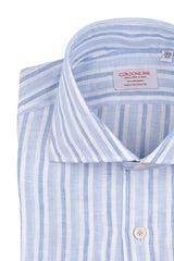 Linen Shirt White Blue and Light Blue Stripes
