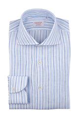 Linen Shirt White Blue and Light Blue Stripes