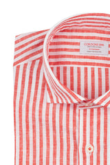 Striped Cotton Linen Shirt Red