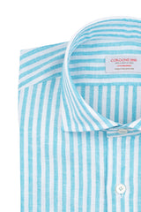 Striped Cotton Linen Shirt Turquoise