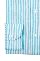 Camicia Righe Cotone Lino Turchese 