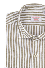 Camicia Righe Cotone Lino Verde 