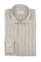 Camicia Righe Cotone Lino Verde 