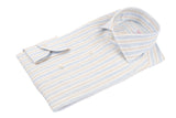 Linen Shirt White Beige and Azure Stripes