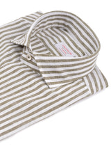 Camicia Righe Cotone Lino Verde 