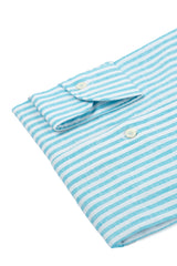 Striped Cotton Linen Shirt Turquoise