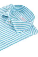 Striped Cotton Linen Shirt Turquoise