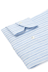 Linen Shirt White Blue and Light Blue Stripes