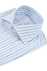 Linen Shirt White Blue and Light Blue Stripes