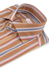 Bold Multi Striped Brown Poplin Shirt Handmade