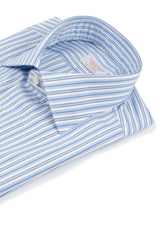 Camicia Multi Riga Popeline Celeste Fatta a Mano 