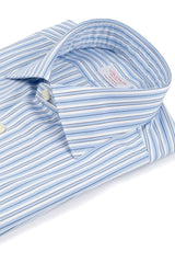 Bold Multi Striped Poplin Shirt Light Azure Handmade