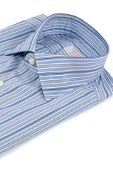Bold Multi Striped Poplin Shirt Blue Handmade