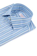 Camicia Multi Riga Popeline Celeste Fatta a Mano 
