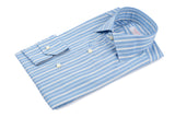Camicia Multi Riga Popeline Celeste Fatta a Mano 