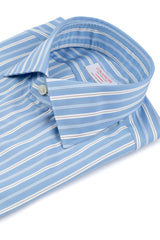 Bold Multi Striped Poplin Shirt Azure Handmade