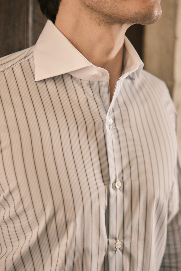 White Collar Striped Popeline Shirt