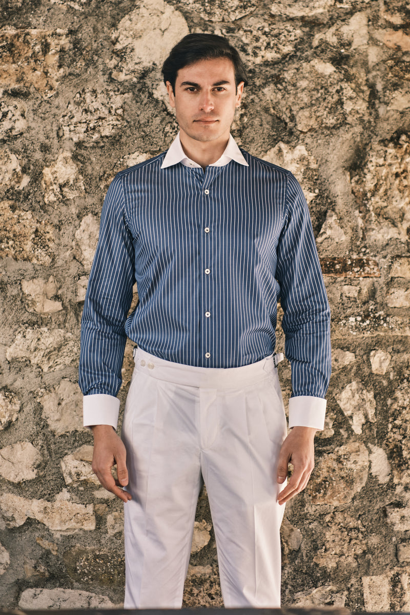 White Collar Striped Twill Shirt – CORDONE1956
