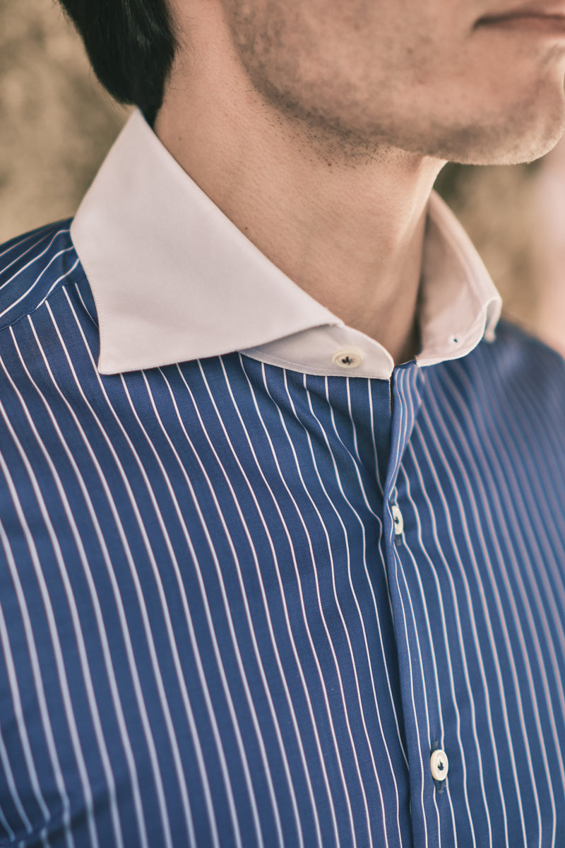 White Collar Striped Twill Shirt - Outlet White Collar Striped Twill Shirt - Outlet