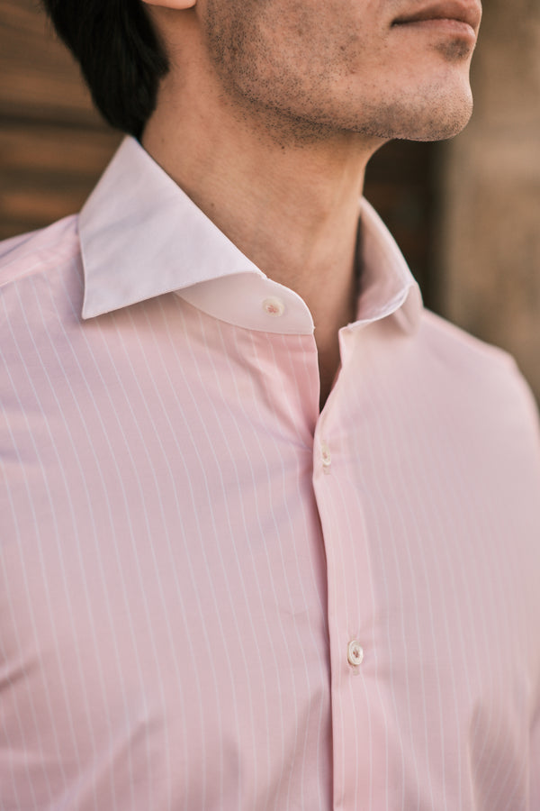 White Collar Striped Twill Shirt