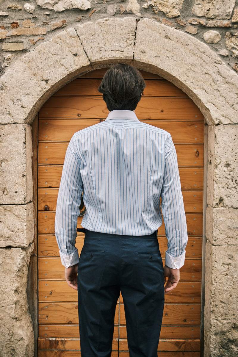 White Collar Striped Popeline Shirt