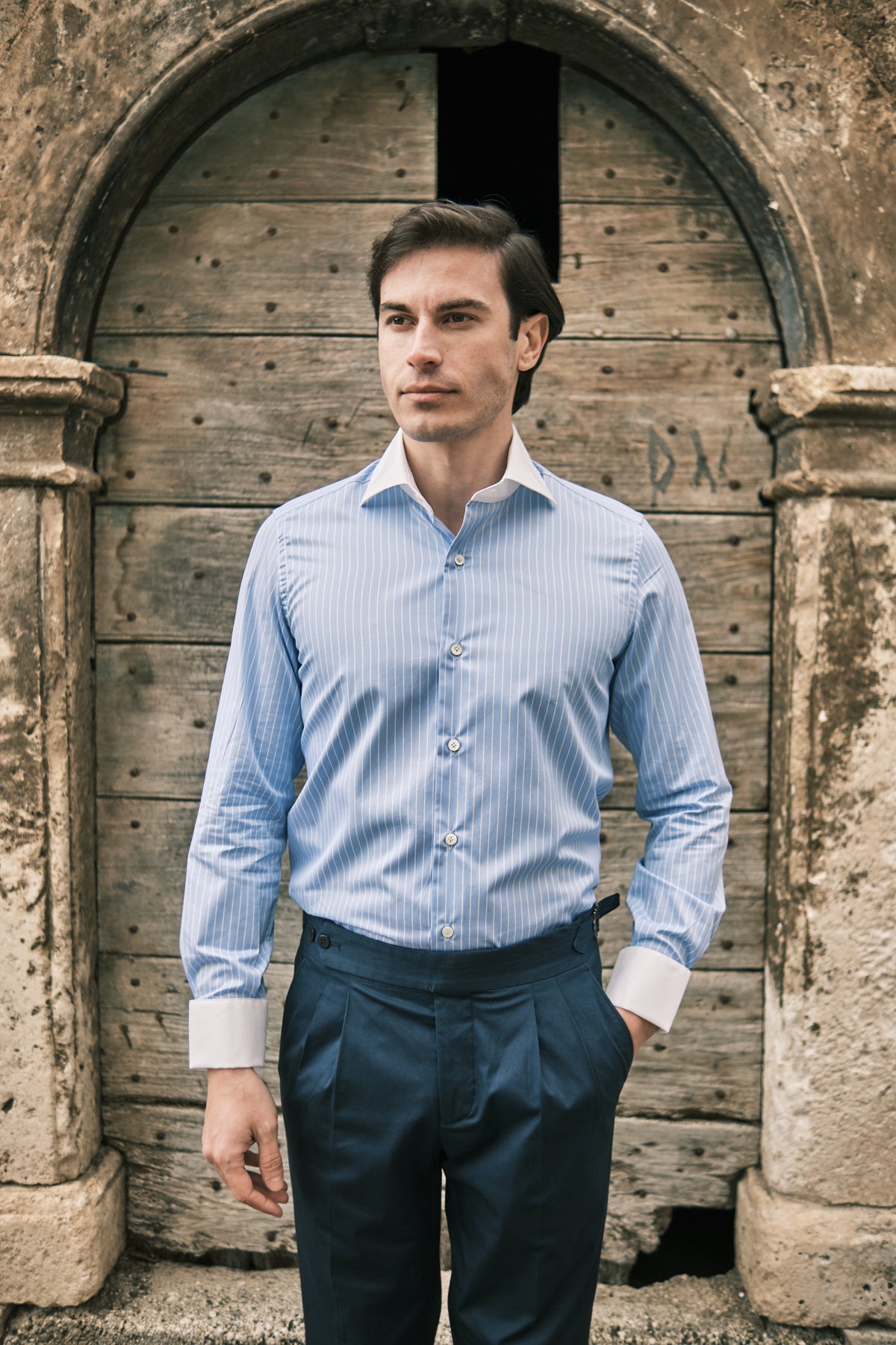 White Collar Striped Twill Shirt – CORDONE1956