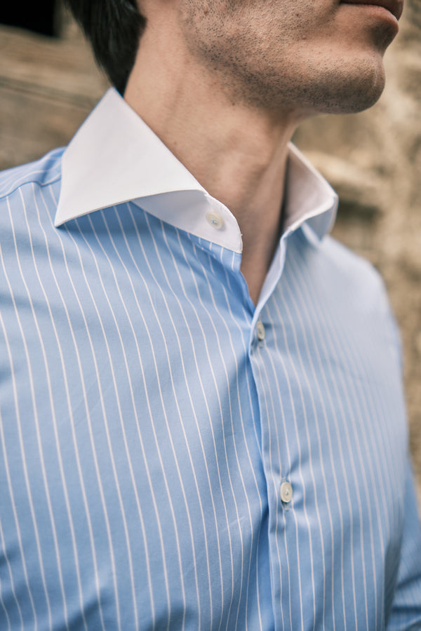 White Collar Striped Twill Shirt