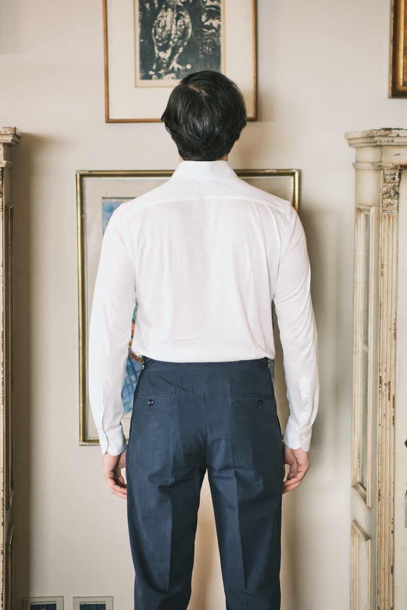 White Cotton Silk Polo Shirt Handmade