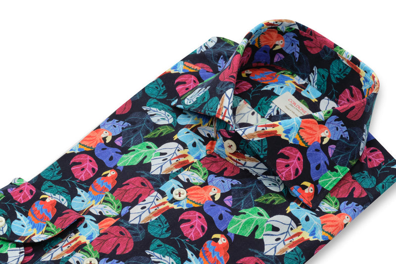 Parrots Blue Shirt - Italian Cotton   - Handmade in Italy