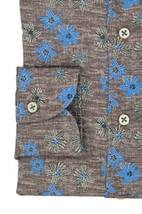 Brown  Big Floral Shirt - Italian Linen - Handmade in Italy