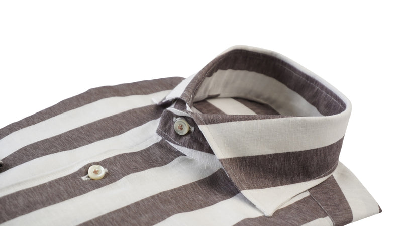 Wide Striped Brown and White Shirt in Linen Blend