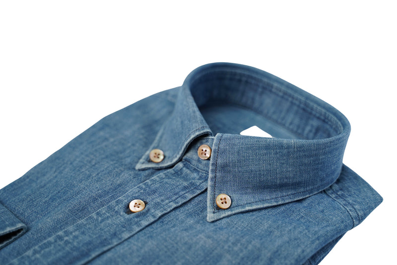 Blue Denim Shirt- Italian Cotton - Handmade in Italy