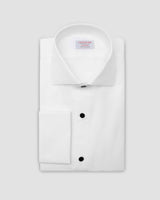 Italian handmade evening shirt with 313 classic collar, pleated front and jewel button — Cordone1956
