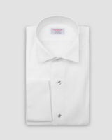 Italian handmade wing collar tuxedo shirt with jacquard bib front and jewel button — Cordone1956
