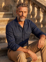 Italian Linen Shirt — Double Round Pocket — Blue Navy