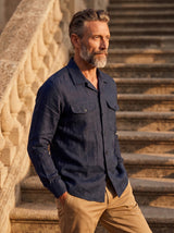 Italian Linen Shirt — Double Round Pocket — Blue Navy