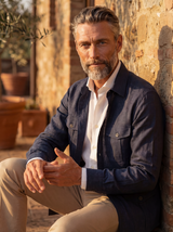 Safari Linen Overshirt Blue  — Handmade Italian Linen Shirt | Cordone1956