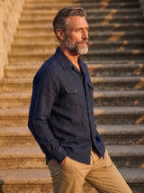 Italian Linen Shirt — Double Round Pocket — Blue Navy