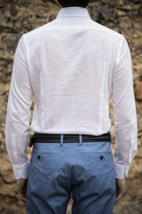 White Linen Blend Polo Shirt Handamde